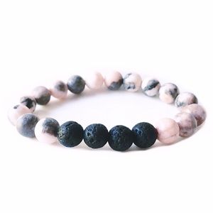Lava Bead & Pink Zebra Jasper Beaded Bracelet